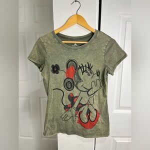 Disney Parks Minnie Mouse Rhinestone Embroidered Bleached Olive Green Women’s M